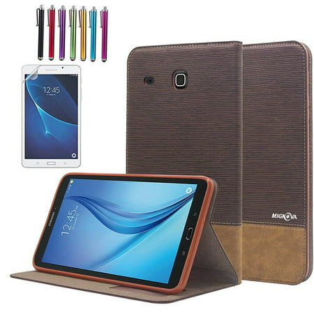 Mignova Samsung Galaxy Tab E Lite 7.0 Case - Folio Premium Leather Case for Samsung Galaxy Tab E Lite 7.0 & Tab 3 Lite 7.0 Tablet + Screen Protector Film and Stylus Pen (Dark