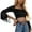 Black, variant on Bibifish Womens T-Shirt Black Off-The-Shoulder Long Sleeve Fringe Trim tee Cropped Length Slim Fit Soft Casual Country Concerts Date Nights Tshirt