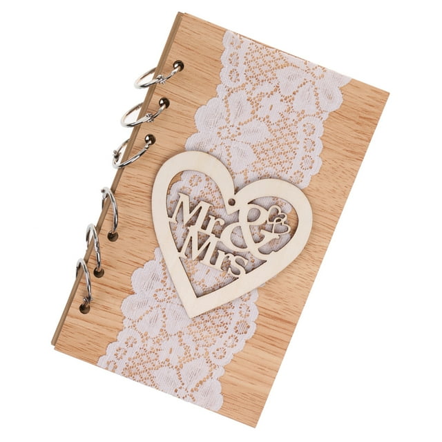 Rústico Kraft Encaje Cubierta De Madera Decoración Boda Libro De Visitas Cuaderno Mr Mrs