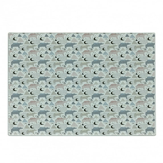 Doodle Cutting Board, Polar Bear Mom and Baby Creative Kids with Pyramids Moon Dots Playful Children, Decorative Tempered Glass Cutting and Serving Board, in 3 Sizes, by Ambesonne