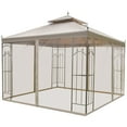 thumbnail image 2 of Outsunny 118" x 118" Steel Outdoor Patio Gazebo Canopy with Removable Mesh Curtains, Display Shelves, & Steel Frame, Brown, 2 of 5