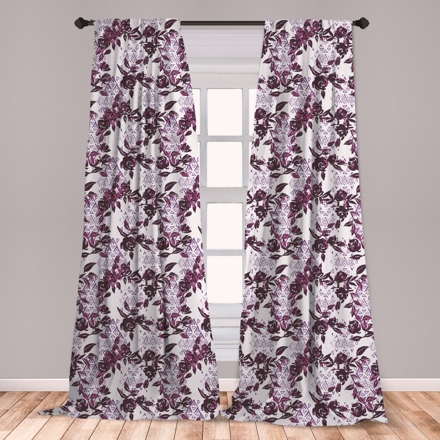 Rose Curtains 2 Panels Set, Vintage Watercolor Pattern ...