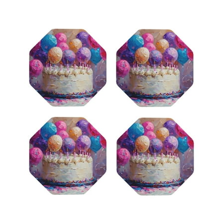

Tideii Colorful Balloon Cake Celebration for Leather Coasters 4 Pieces Anti-fouling and Anti-scalding Decorative Coasters Suitable for Restaurants Kitchens Coffee Shops-Octagon