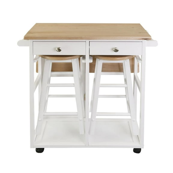 American Trails Breakfast Cart with Drop-Leaf Table, American Maple Top, Square - White
