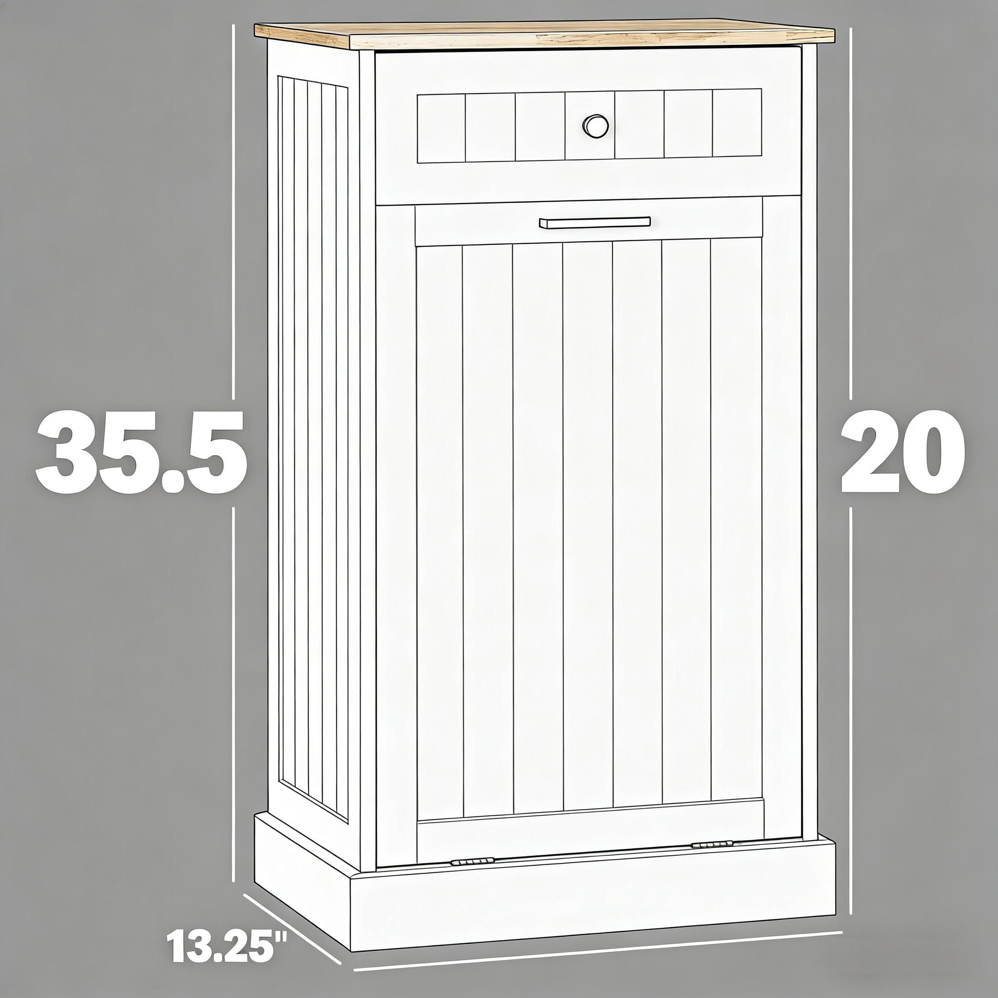 Hidden Trash Can Cabinet with Storage Drawer, Tilt-Out Door, Fits Up to 10 Gallon Bin, MDF and Particle Board, 20 in Wide, for Kitchen, Hallway, Laundry Room