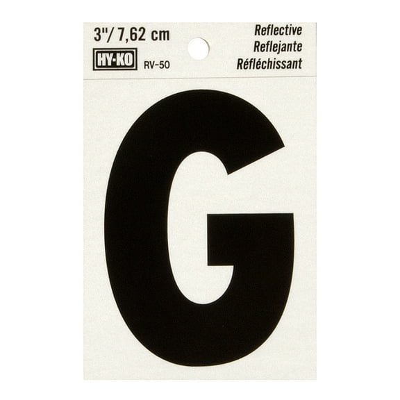 Hy-Ko 3" Reflective Vinyl Letter G, Self-Adhesive Sticker, Weather-Resistant