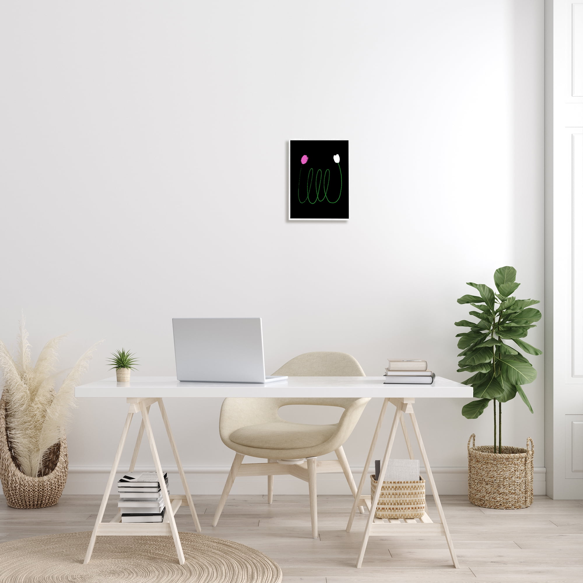 Stupell Industries Two Tulips Abstraction Modern Linework Connection Abstract Painting White Framed Art Print Wall Art, 11 x 14