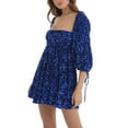 thumbnail image 3 of ZAXARRA Femme Été Sequin Sparkle Robe Demi-Manche Col Carré Dos Découpé une Ligne Robe Courte Robe de Soirée, 3 of 5