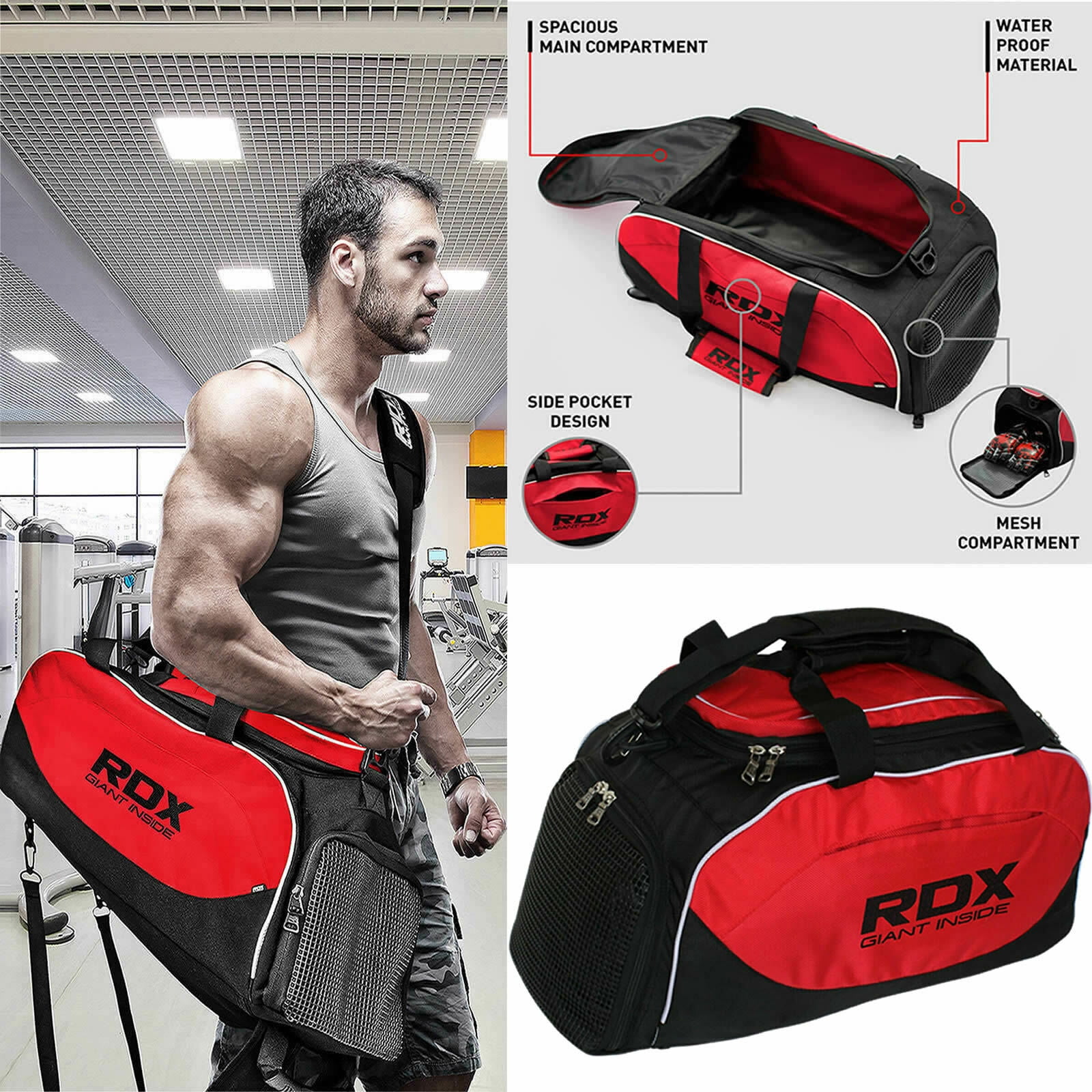RDX Sports Boxing Gym Kit Bag Travel Duffel Shoulder Handbag Backpack Fitness C 