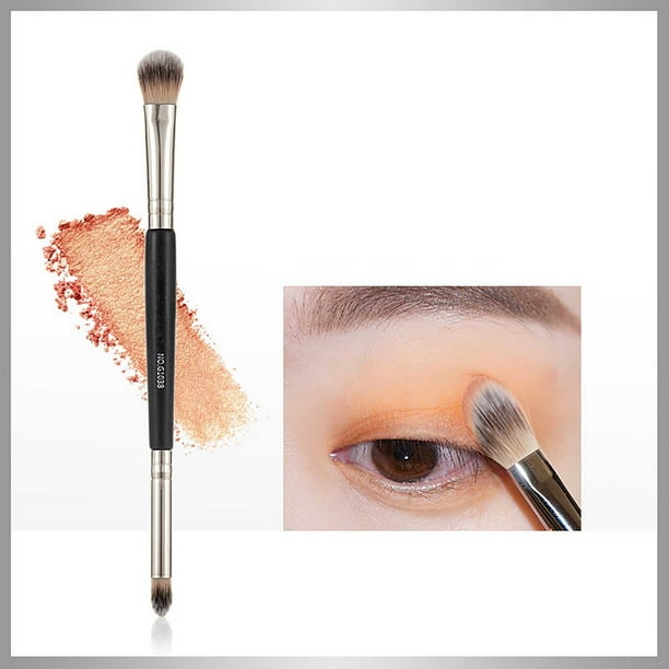 Brocha de maquillaje de doble cabezal para sombras de ojos, de pelo suave, no suelta polvo. Brocha para principiantes, de pelo natural y fácil de usar.