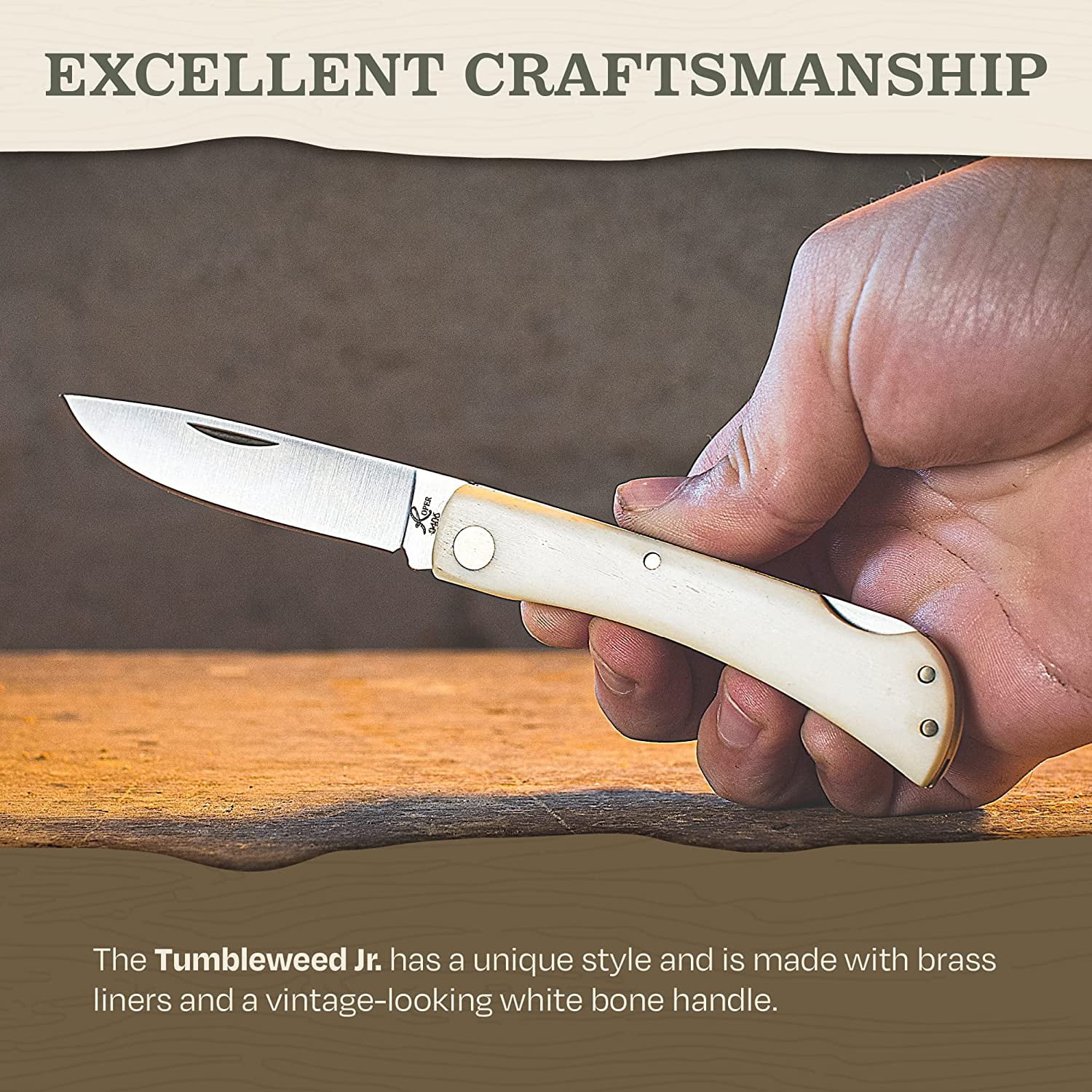 Roper Folding Lockback Tumbleweed White Bone Pocket Knife, 3.5"