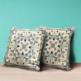 thumbnail image 2 of Paisley Leaf Geo Duo Indoor/Outdoor Pillow in Beige Green Black 18x18, 2 of 6
