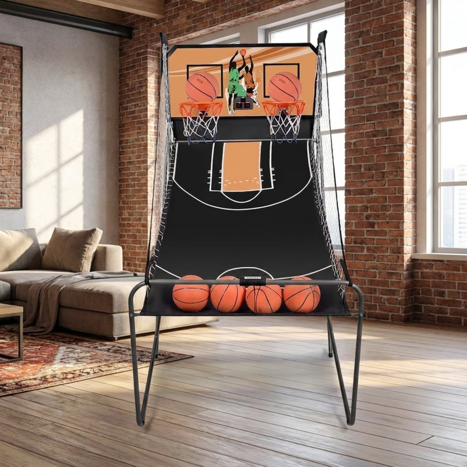Redsmile Foldable Double Electronic Basketball Game with 4 Balls, Indoor Arcade Basketball Hoop with Dual Electronic Scoreboard Infrared Sensors and Sound Effects, Family Game Toy, Gray