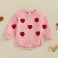 thumbnail image 2 of Tao Tao Baby Boy Girl First Valentine's Day Outfit Long Sleeve Crew Neck Sweatshirt Romper Love Heart Bodysuit Pink 0 Months, 2 of 8