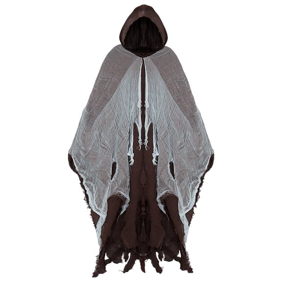 Harpily Ghostly Tattered Cloak with Hood Halloween Costume with Torn‑Edge Decoration Hooded Cloak for Women Halloween Party