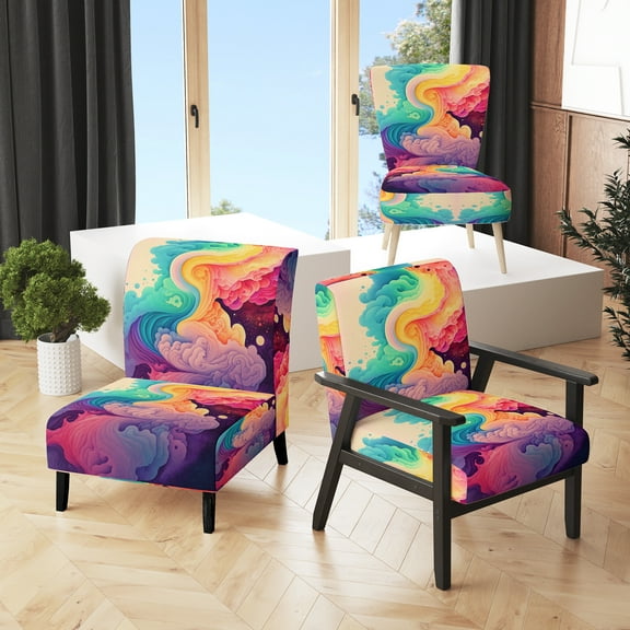 Designart "Multicolor Swirly Clouds V" Upholstered Modern & Contemporary Accent Chair and Modern & Contemporary Arm Chair - Multiple Color & Pattern