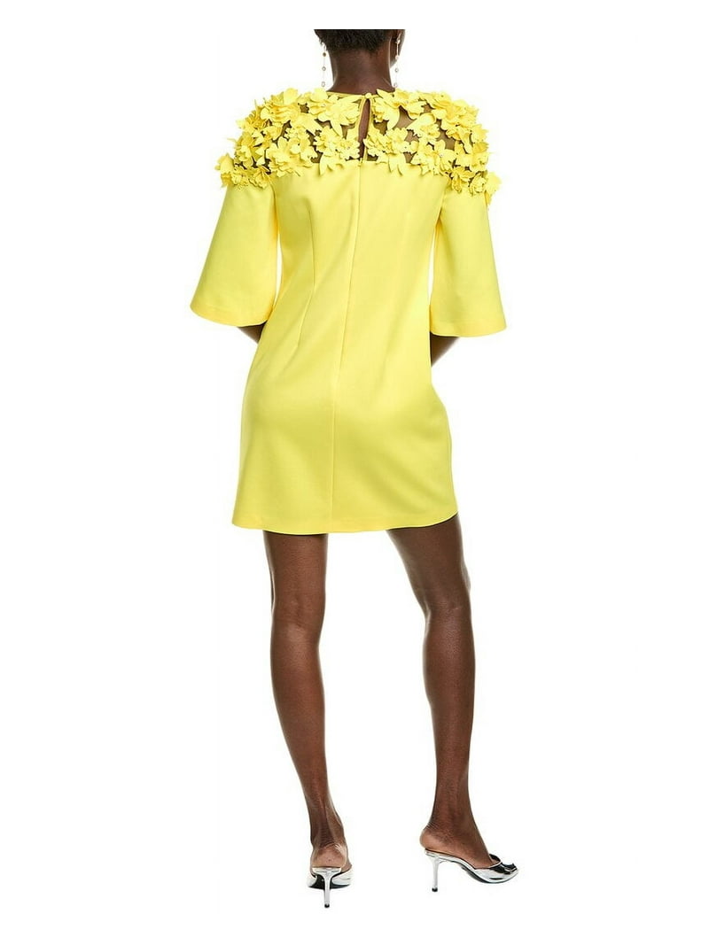 Badgley Mischka womens Floral Laser Cut Scuba Shift Dress, 0, Yellow
