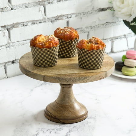 MyGift 10 Inch Round Cake Display Stand, Solid Mango Wood
