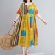 thumbnail image 5 of Vestido vintage de lino de algodón para mujer, estampado floral geométrico, cuello redondo MABOTO Amarillo, 5 of 7