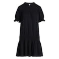 thumbnail image 4 of Time and Tru Women's Cotton Double Cloth Drop Waist Mini Dress with Puff Sleeves, Sizes XS-XXXL, 4 of 5