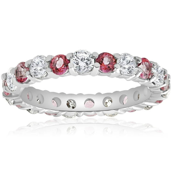 Pompeii 2 CT Diamond & Pink Topaz Eternity Ring 14K White Gold (G/H,I1-I2)