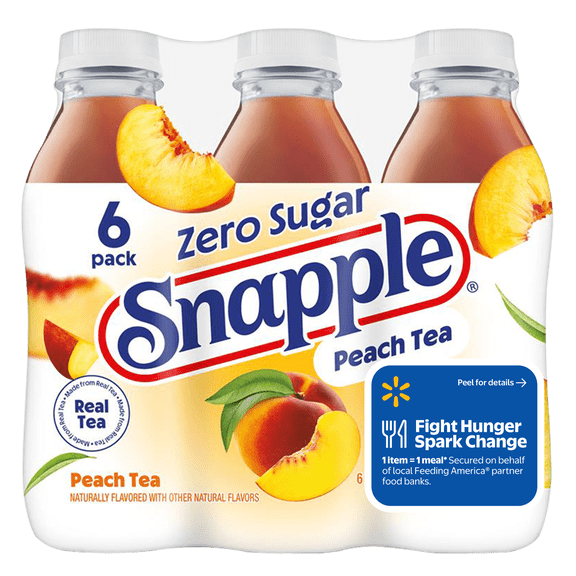 Snapple Zero Sugar Peach, Bottled Tea Drink, 16 fl oz, 6 Bottles