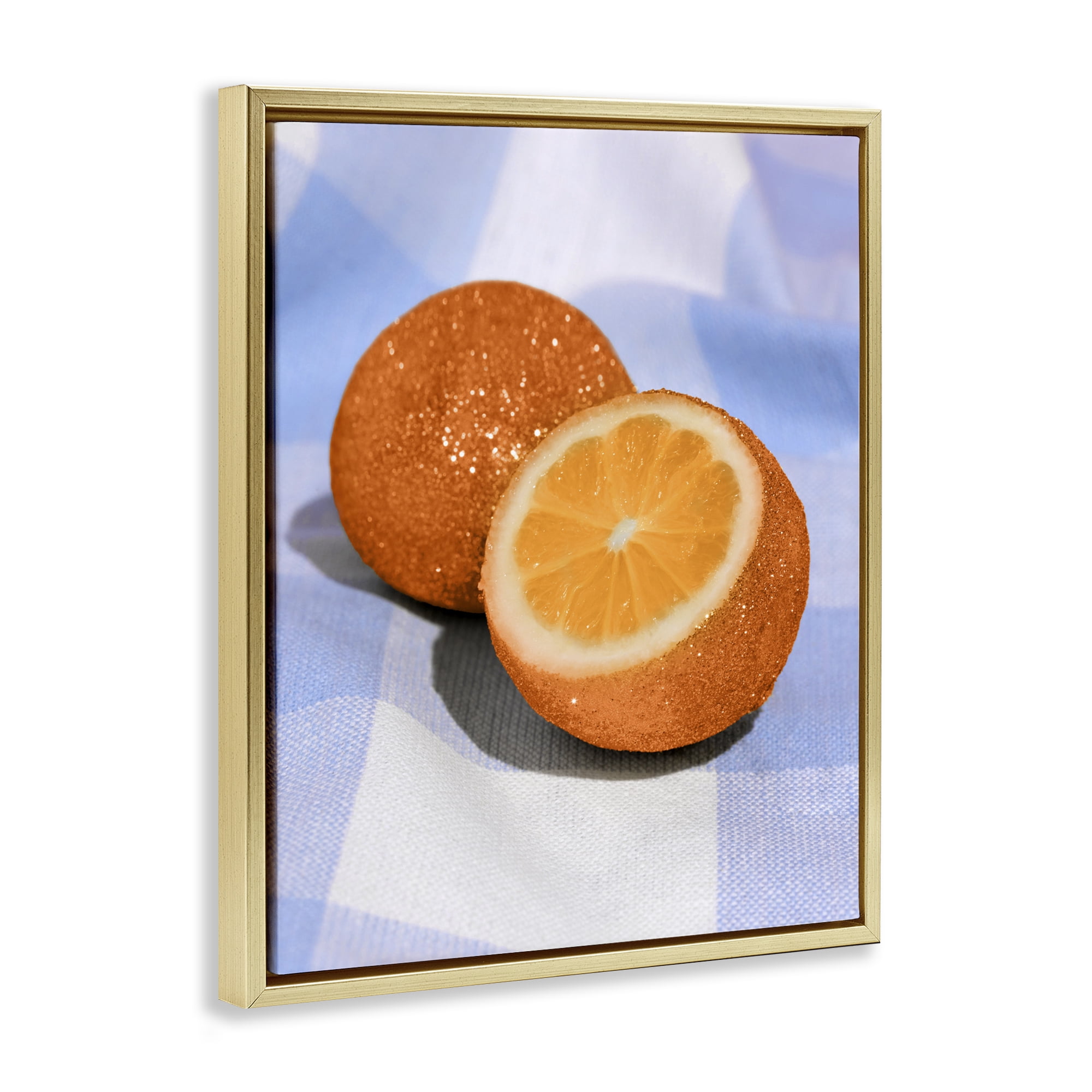 Stupell Industries Glimmer Orange on Blue Gold Framed Floater Canvas Wall Art, design by LISH Creative