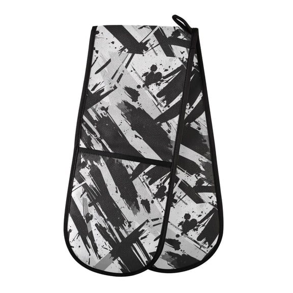 35" x7" Double Oven Mitt Heat Resistant Oven Gloves Withstands Up to 200°C for Kitchen Baking & BBQ Abstract Brush Strokes