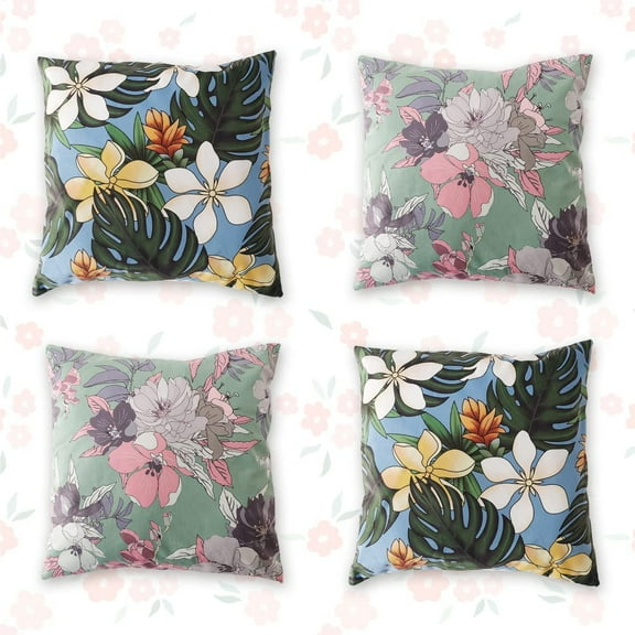 DAWOT 4-Pack Throw Pillow Covers 18×18 Color Flower Square Throw Cushion Case ultra-soft plush fabric Pillowcases Farmhouse Pillow Case for Sofa Couch Pillow Covers