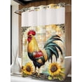 thumbnail image 4 of Vintage Rooster No Hook Shower Curtain Waterproof, Bathroom Curtains with Snap in Liners and See Through Top Window, Pastoral Floral Watercolor Animals Hotel Style Bathtub Curtains Shower 72"Wx96"L, 4 of 8