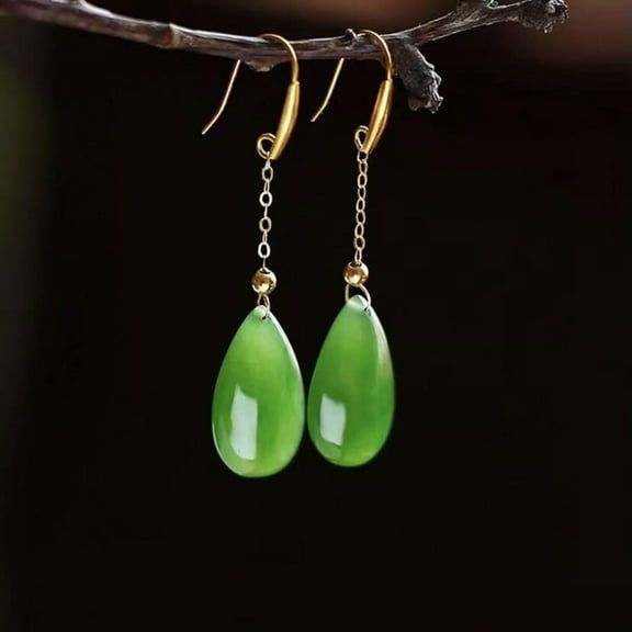 K-KED Jade Water Drop Earrings Amulet Natural Delicate Jewelry Green Stone Women 925 Silver