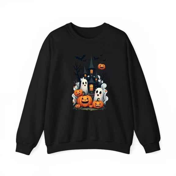 Comfortable Sweatshirt Playful Bats Pumpkins Design Round-neck long-sleeved Soft Top Seasonal Black S-3XL
