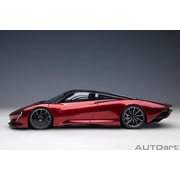 McLaren Speedtail Volcano Red Metallic with Black Top and Suitcase Accessories 1 18 Model Car by Autoart