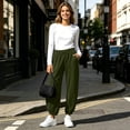 thumbnail image 5 of Pileajo Women's Casual Wide Leg Pants Drawstring High Waist Trousers Going out Jogger Pants with Side Pockets, 5 of 9