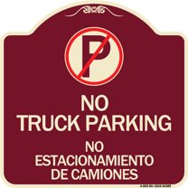 SignMission Designer Series Sign - Bilingual No Parking Sign No Truck Parking No Estacionamiento De Camiones (With No Parking Symbol) | Burgundy 18" X 18" Heavy-Gauge Aluminum