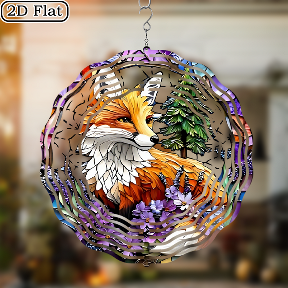 Unbranded 10 in White Nature & Floral Wind Chimes, 3D Rotating Fox Design, No Electricity Required