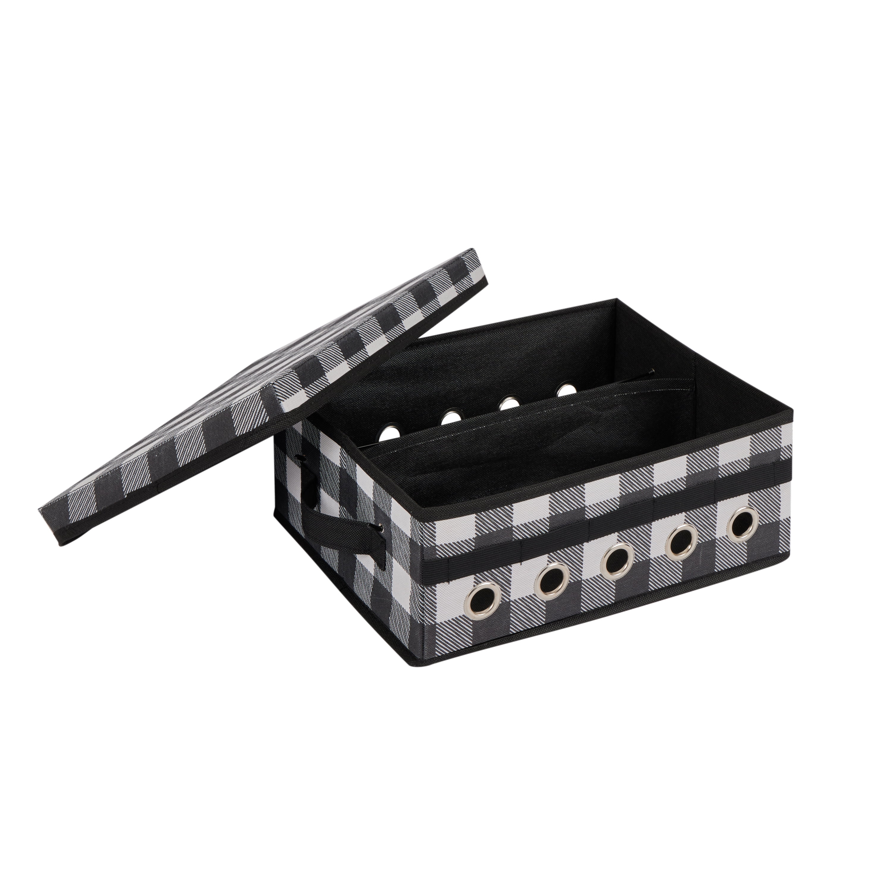 Organize It All Buffalo Plaid Gift Wrapping and Ribbon Storage Organizer Box in Black & White