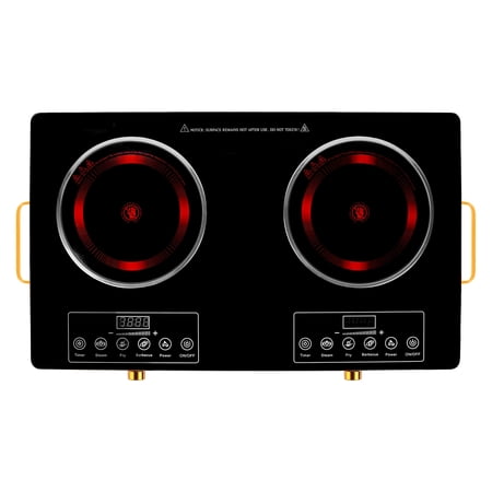 TeqHome 7000W Electric Countertop Double Burner Hot Plate Infrared Electric Stove with 11 Power Levels LED Display Easy-to-Clean Black