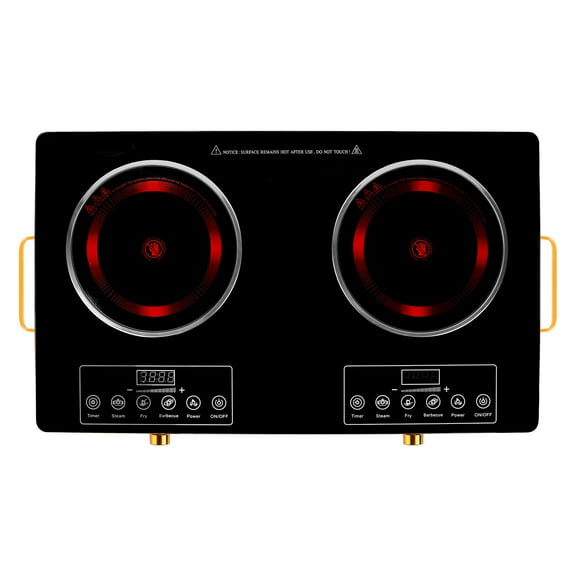 TeqHome 7000W Electric Countertop Double Burner Hot Plate Infrared Electric Stove with 11 Power Levels LED Display Easy-to-Clean Black