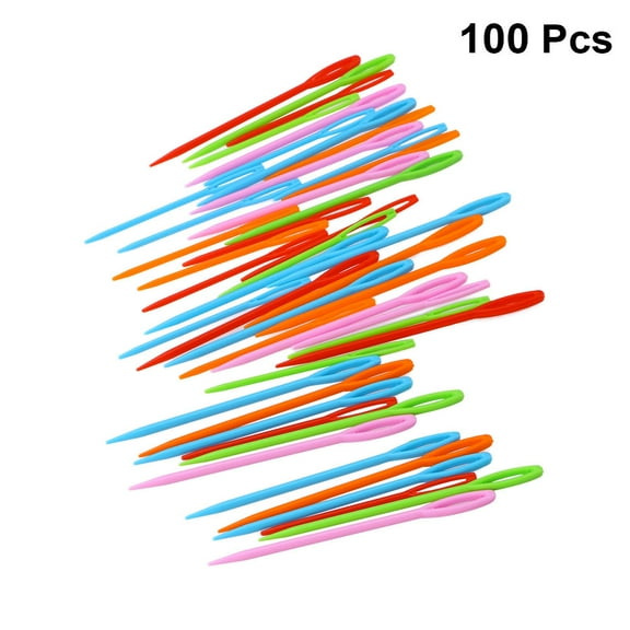 MLINS 100pcs Plastic Sewing Needles with Colorful Large Holes Weaving for Kids and 9cm Random Color