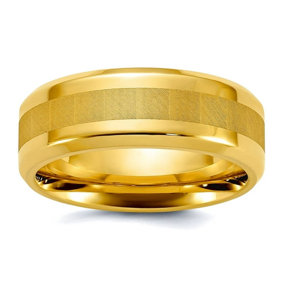 Titanium Polished Yellow Ip Plated Brushed Center 8mm Band Size 10 Ring for Women and Men