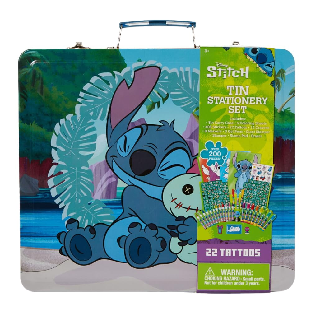 Disney Lilo and Stitch Deluxe Activity Set with Carrying Tin, Coloring Sheets, Tattoos, Stickers, & Art Supplies