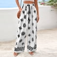 thumbnail image 2 of Women's Wide Leg Palazzo Pants 2026 Summer Boho Floral Trousers Drawstring Elastic Waist Wide Leg Pants with Pockets Spring Flowy Beach Vacation Clothes Resort Wear Lounge Pants White XL, 2 of 6
