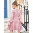 thumbnail image 5 of Oudiya Girls Long Sleeve Party Dress Formal Fall Winter Holiday Midi Flowy Swing Dress with Belt for Kids 5-13Y, 5 of 8