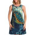 thumbnail image 1 of Easygdp Surfing Turtle para Vestido Transpirable de Mujer, Vestido Suelto de Manga Corta con Pliegues y Bolsillos para el Verano, 1 of 1