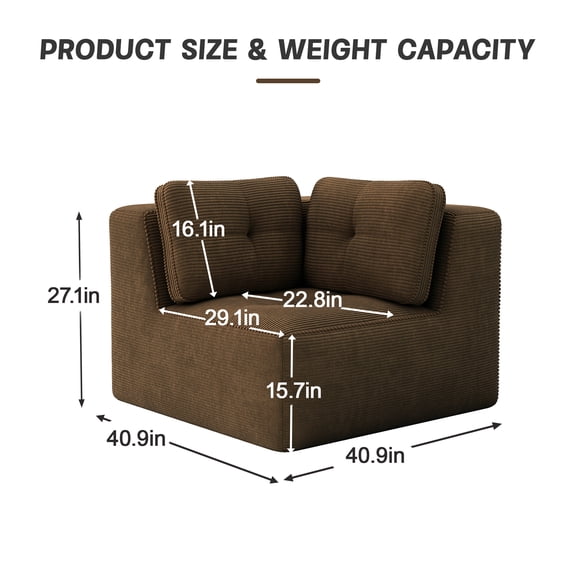 Corner sofa Corduroy -brown