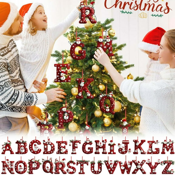 Moocorvic 26 Initial Letter Ornaments Christmas Tree Decoration Personalized Hanging Alphabet Pendant, A