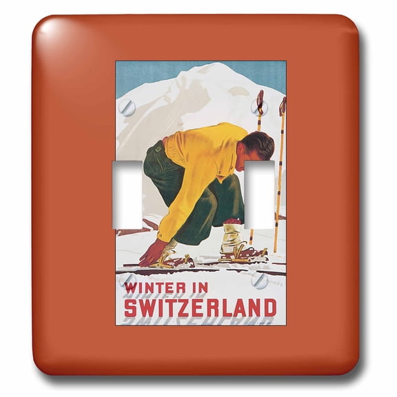 3dRose, Winter in Switzerland Man Putting on his Skis Luggage Label, double toggle switch