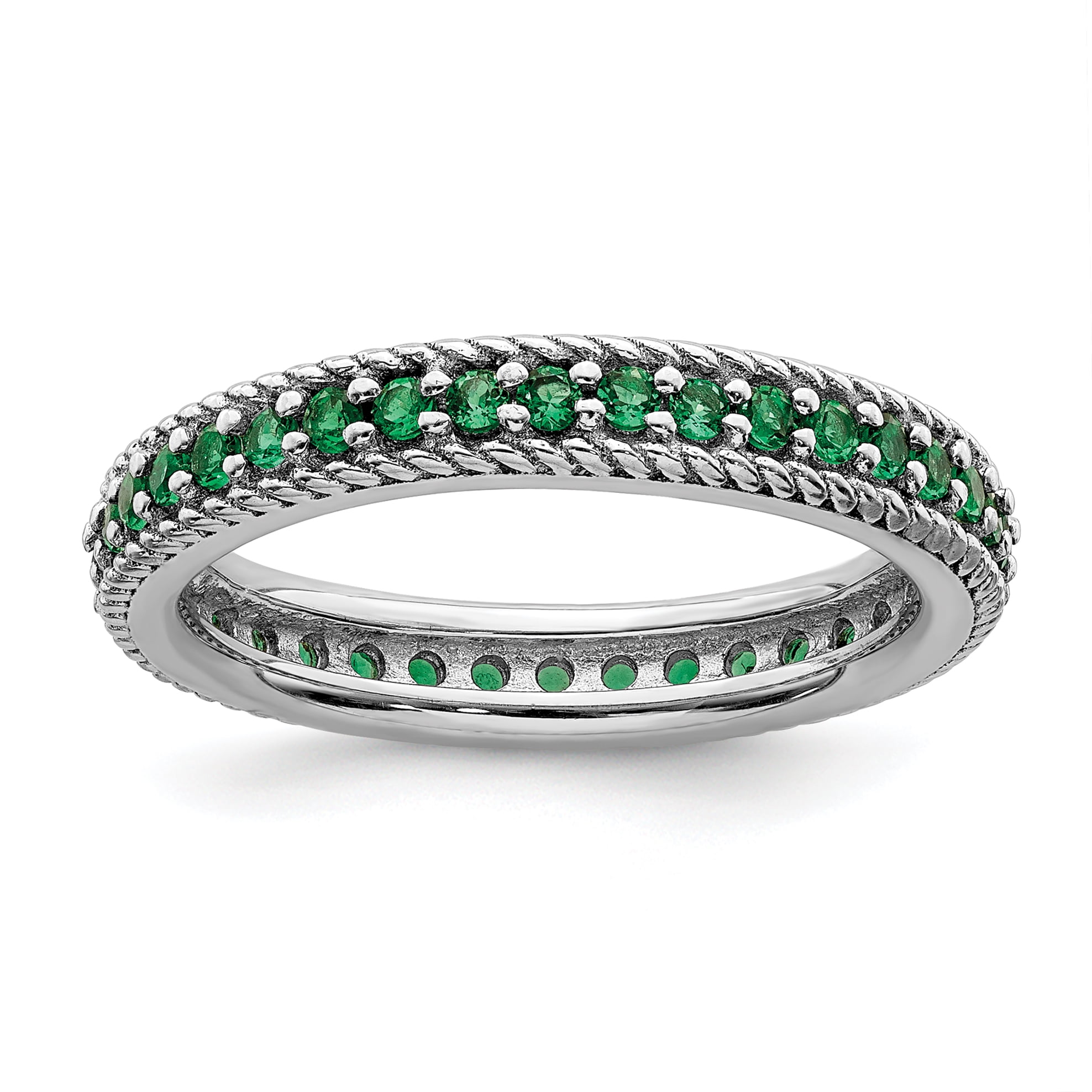 925 Sterling Silver Created Green Emerald Eternity Band Ring Size 8.00