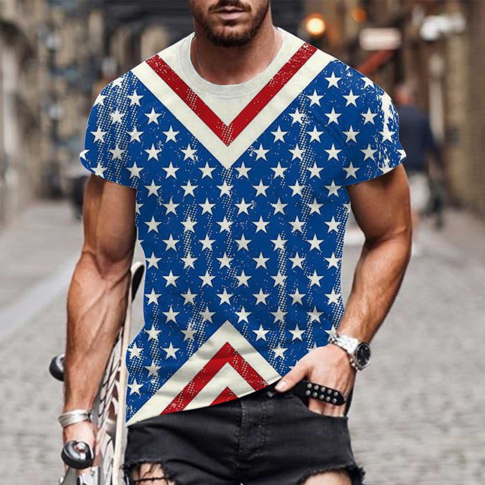 cllios 4th of July Shirts for Men Patriotic Red White and Blue Graphic ...